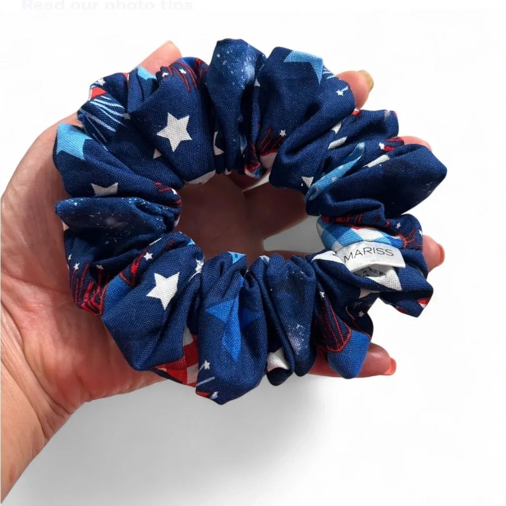 Patriotic Blue Pattern Hair Scrunchies and Headbands Accessory Set. Handmade